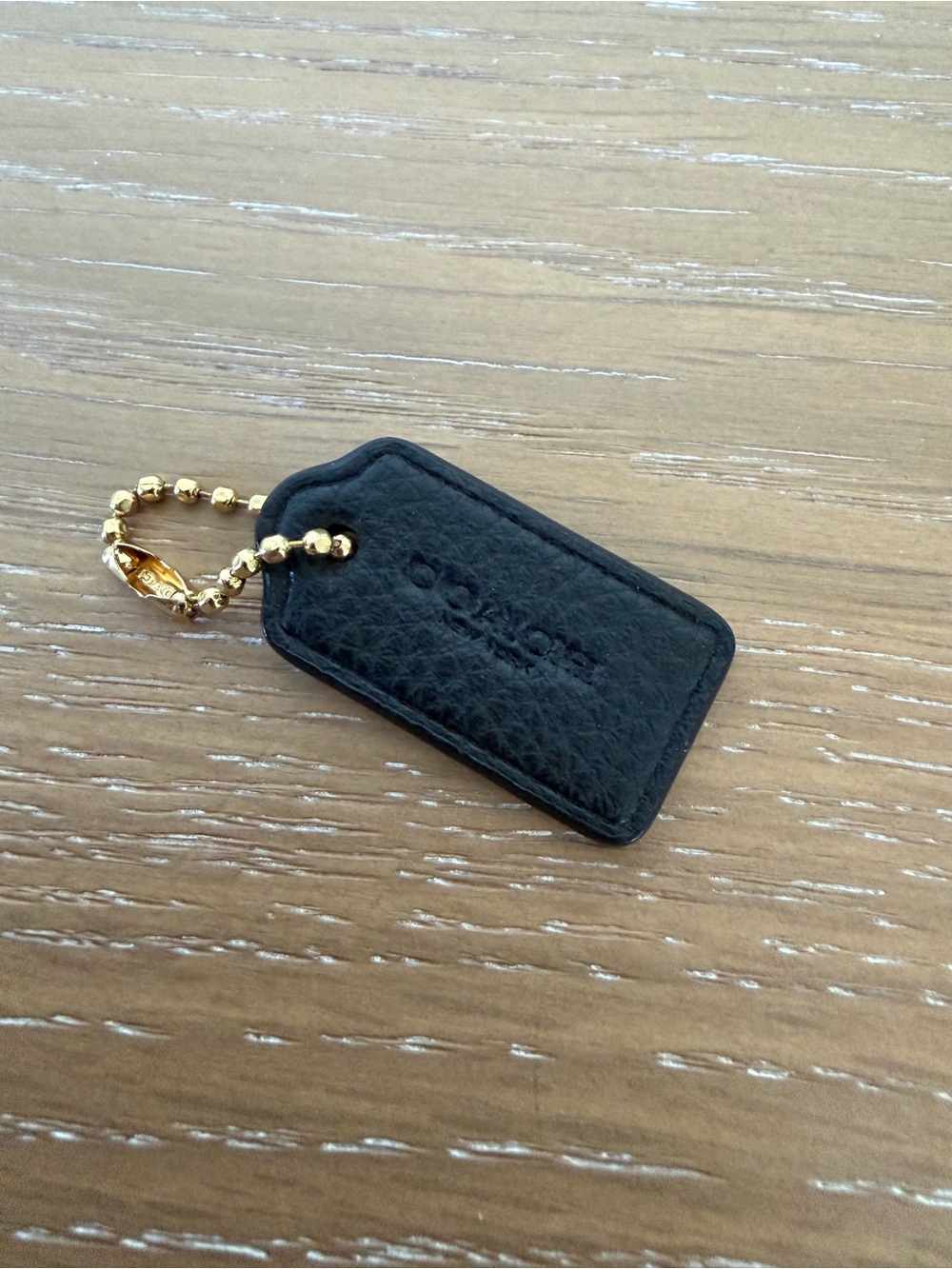 Coach Black Leather Hang Tag with Gold Ball Chain